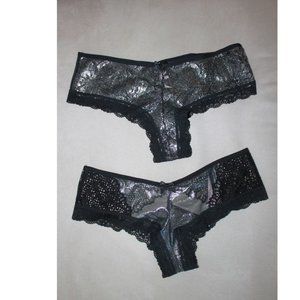 2 Victoria's Secret Black Foil Lace Mesh Panties